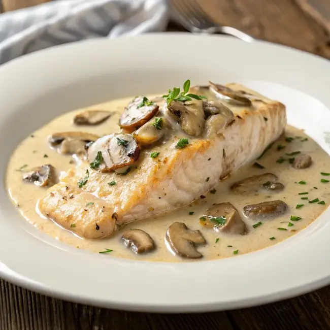 Filet de poisson sauce champignons (comme le Saumon) avec une Sauce aux Champignons Délicieuse 2 filet de poisson sauce champignons